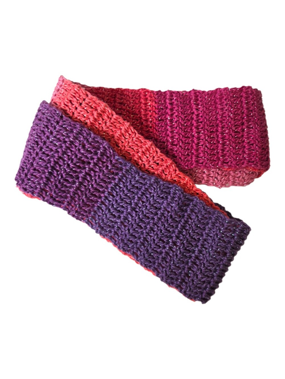 Handmade Double Crochet Colorful Infinity Scarf Pink Purple Ombre Sparkle Cotton - Picture 7 of 12